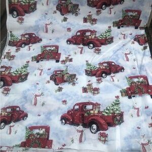Christmas Fabric Susan Winget Vintage Red Pickup Truck Tree Wreath Snowman 1 Yd